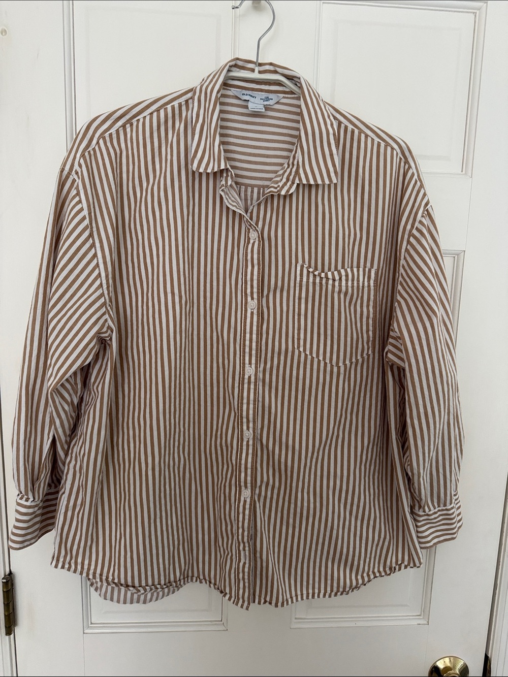 Tan and White Oxford Striped Shirt, M